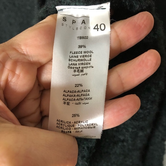 Space Couture Italy Sz 40 S Knit Coat Wool Alpaca Leather Green Assymetric hem - Picture 12 of 12